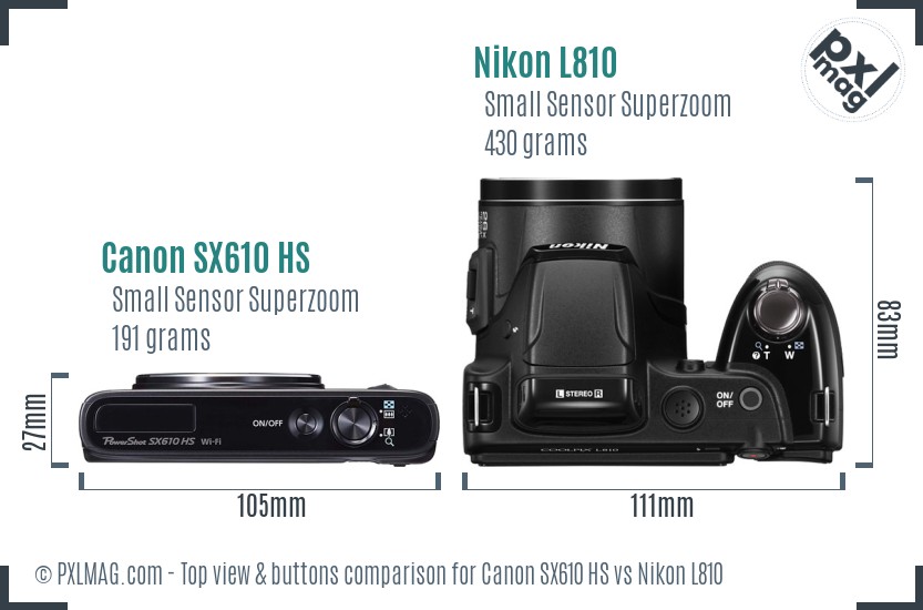 Canon SX610 HS vs Nikon L810 top view buttons comparison