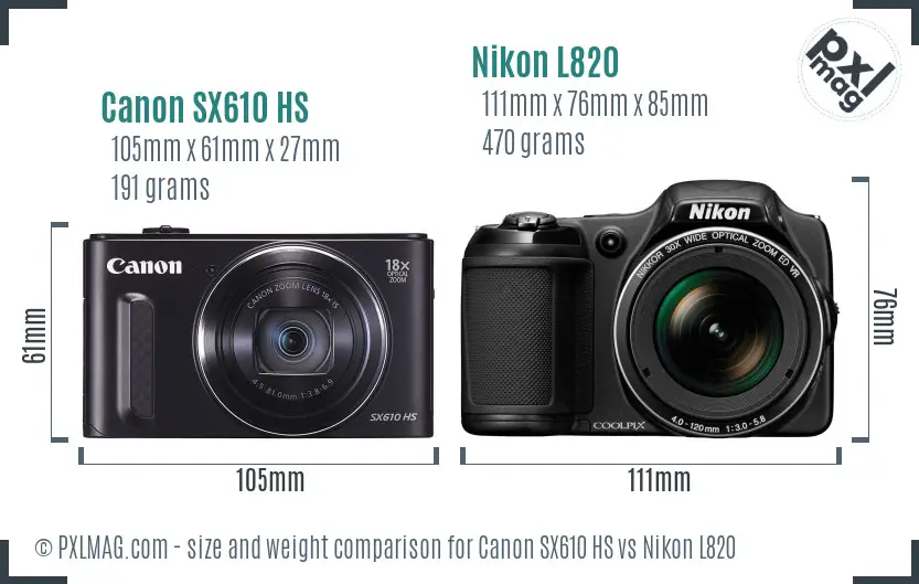 Canon SX610 HS vs Nikon L820 size comparison