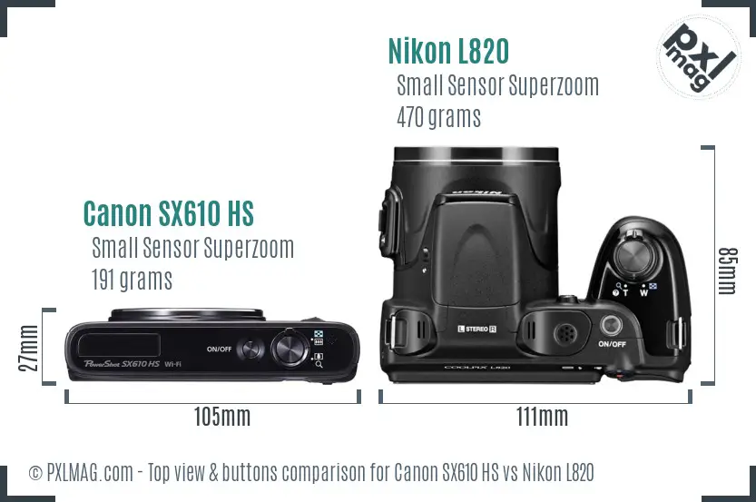 Canon SX610 HS vs Nikon L820 top view buttons comparison