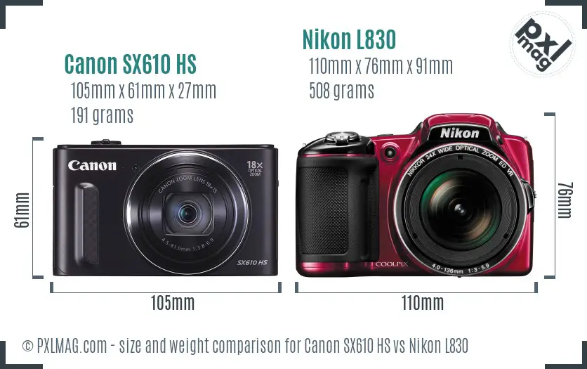 Canon SX610 HS vs Nikon L830 size comparison