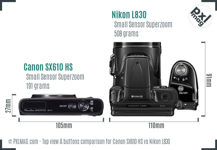 Canon SX610 HS vs Nikon L830 top view buttons comparison
