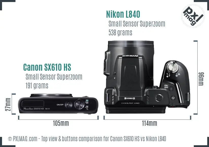 Canon SX610 HS vs Nikon L840 top view buttons comparison