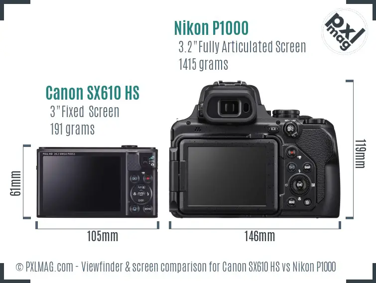Canon SX610 HS vs Nikon P1000 Screen and Viewfinder comparison