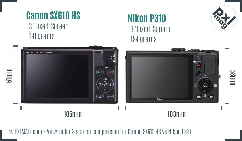 Canon SX610 HS vs Nikon P310 Screen and Viewfinder comparison