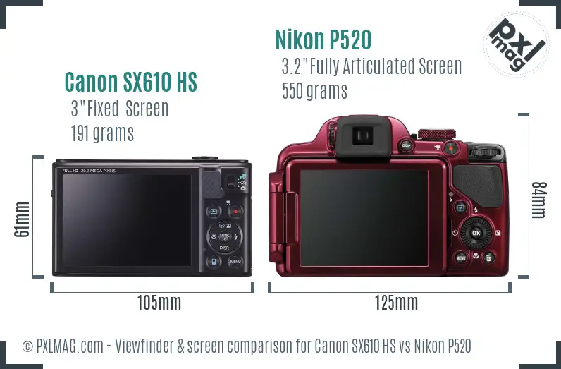 Canon SX610 HS vs Nikon P520 Screen and Viewfinder comparison
