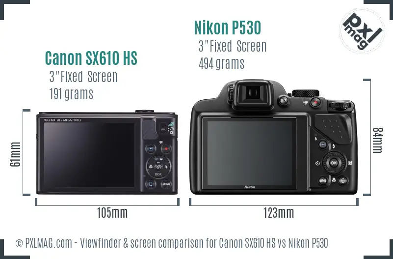 Canon SX610 HS vs Nikon P530 Screen and Viewfinder comparison