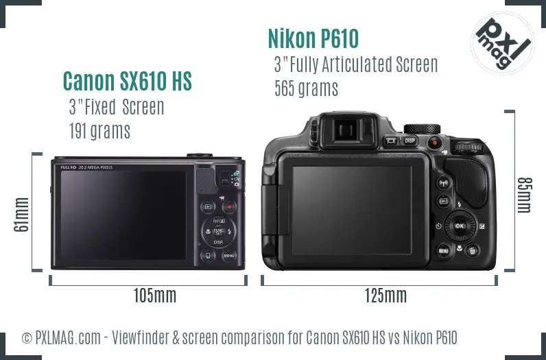 Canon SX610 HS vs Nikon P610 Screen and Viewfinder comparison Canon SX610 HS vs Nikon P610 Screen and Viewfinder comparison