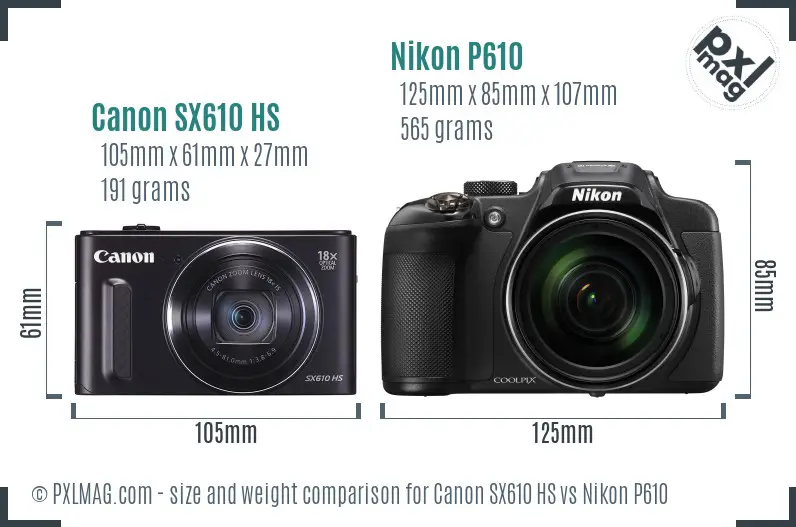 Canon SX610 HS vs Nikon P610 size comparison Canon SX610 HS vs Nikon P610 size comparison