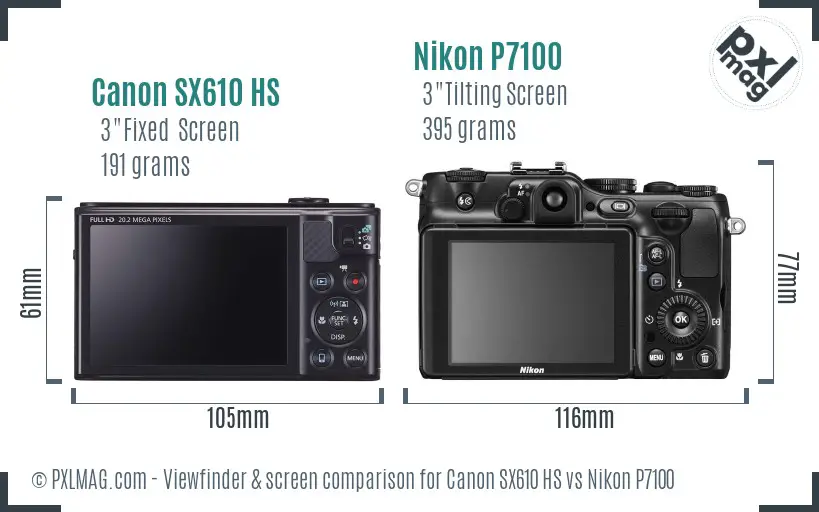 Canon SX610 HS vs Nikon P7100 Screen and Viewfinder comparison