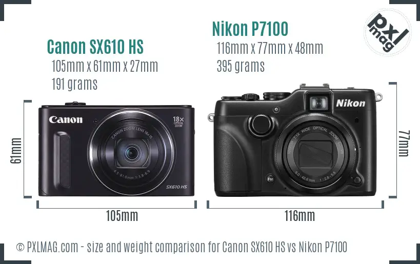 Canon SX610 HS vs Nikon P7100 size comparison