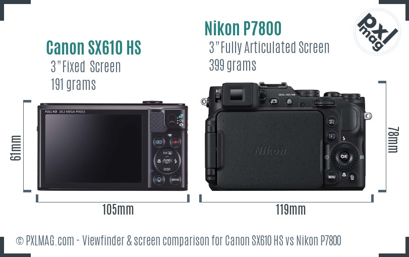 Canon SX610 HS vs Nikon P7800 Screen and Viewfinder comparison
