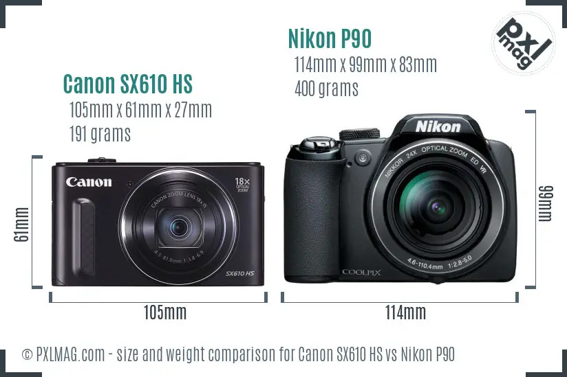 Canon SX610 HS vs Nikon P90 size comparison Canon SX610 HS vs Nikon P90 size comparison
