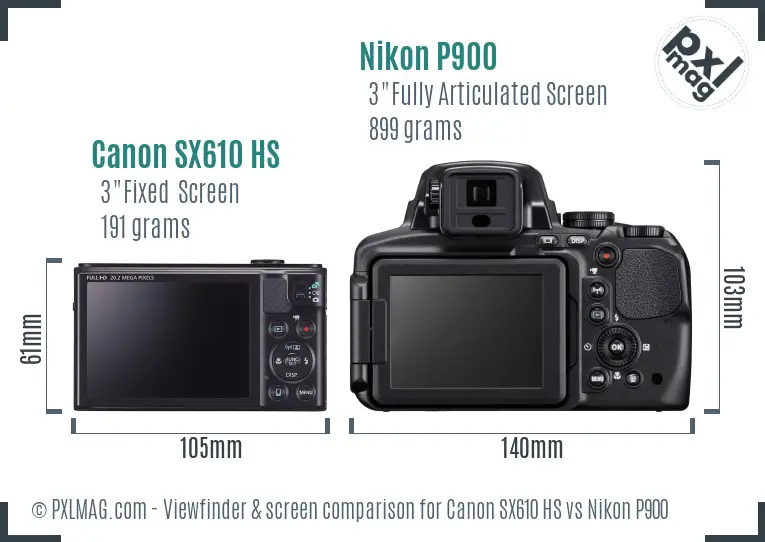 Canon SX610 HS vs Nikon P900 Screen and Viewfinder comparison