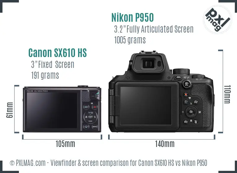 Canon SX610 HS vs Nikon P950 Screen and Viewfinder comparison