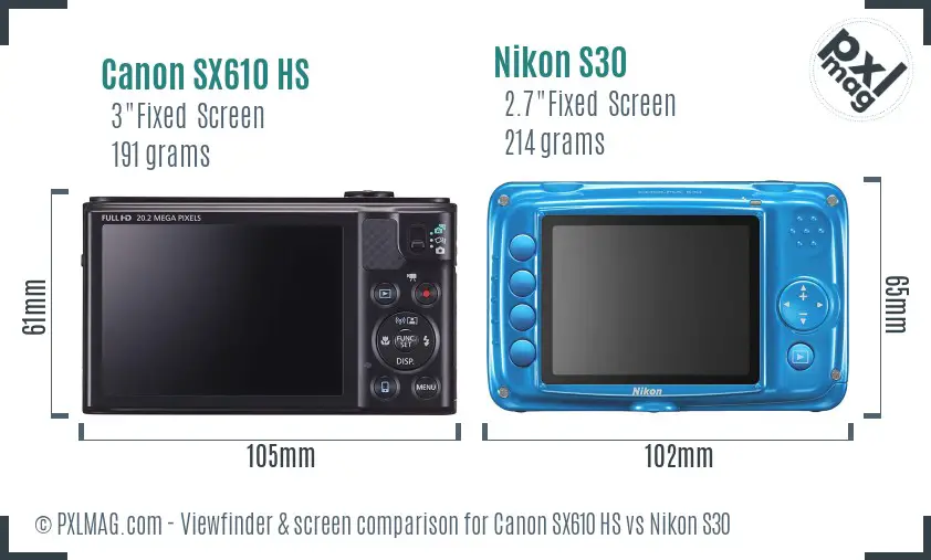 Canon SX610 HS vs Nikon S30 Screen and Viewfinder comparison