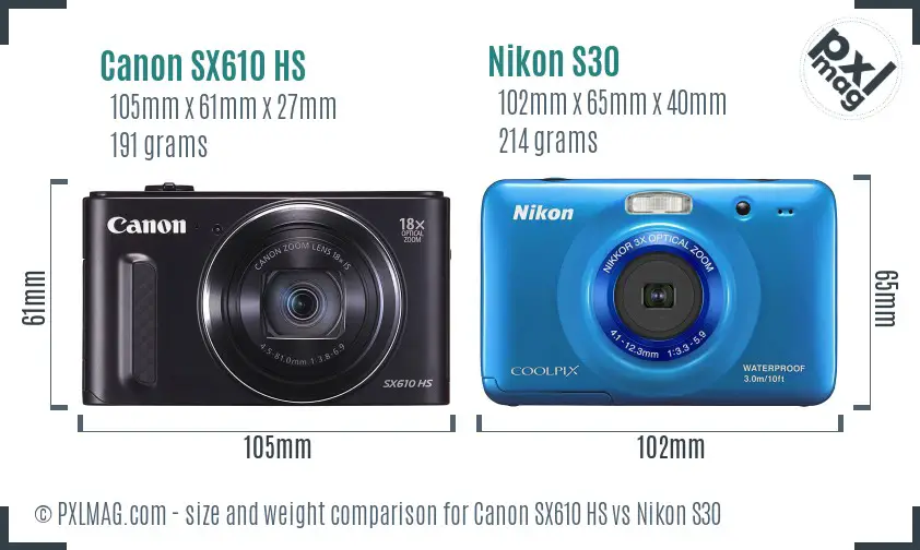 Canon SX610 HS vs Nikon S30 size comparison