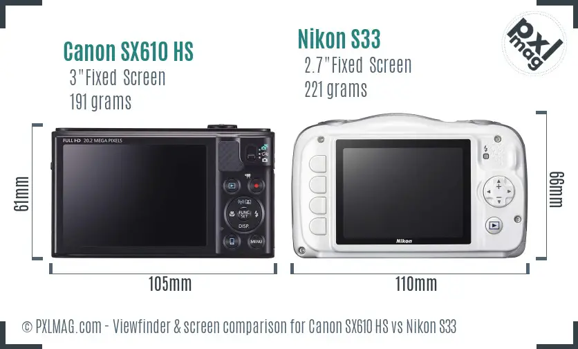 Canon SX610 HS vs Nikon S33 Screen and Viewfinder comparison