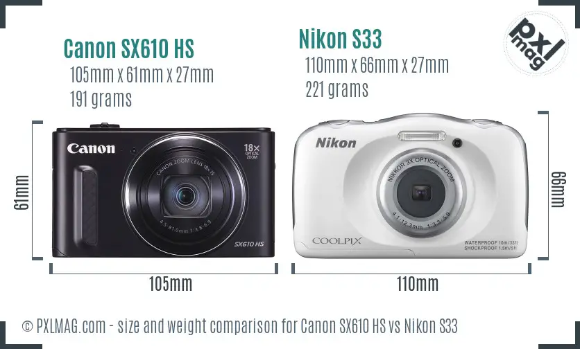 Canon SX610 HS vs Nikon S33 size comparison