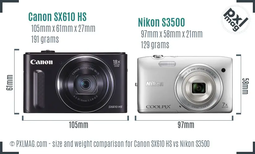Canon SX610 HS vs Nikon S3500 size comparison Canon SX610 HS vs Nikon S3500 size comparison
