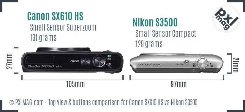 Canon SX610 HS vs Nikon S3500 top view buttons comparison