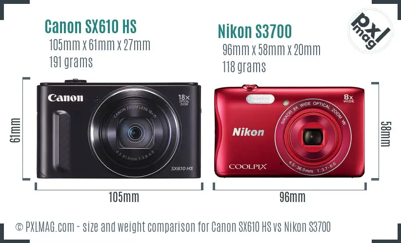 Canon SX610 HS vs Nikon S3700 size comparison