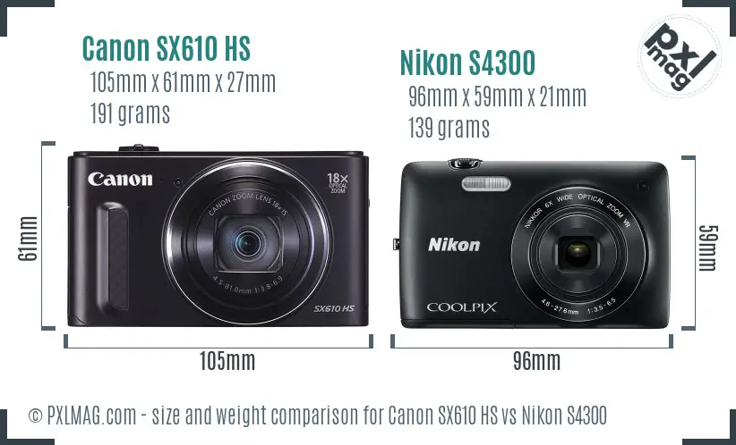 Canon SX610 HS vs Nikon S4300 size comparison