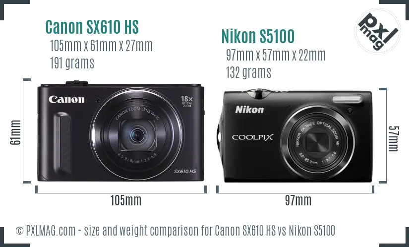 Canon SX610 HS vs Nikon S5100 size comparison Canon SX610 HS vs Nikon S5100 size comparison
