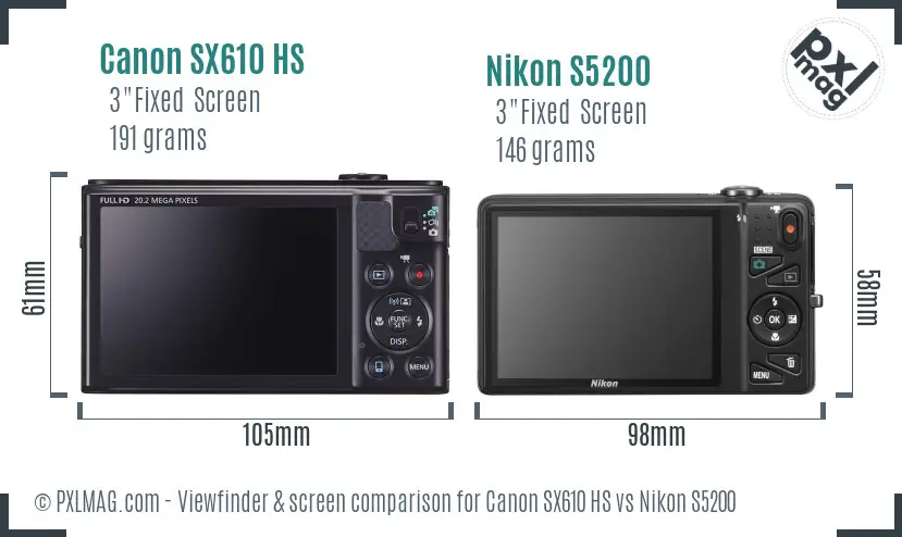 Canon SX610 HS vs Nikon S5200 Screen and Viewfinder comparison Canon SX610 HS vs Nikon S5200 Screen and Viewfinder comparison