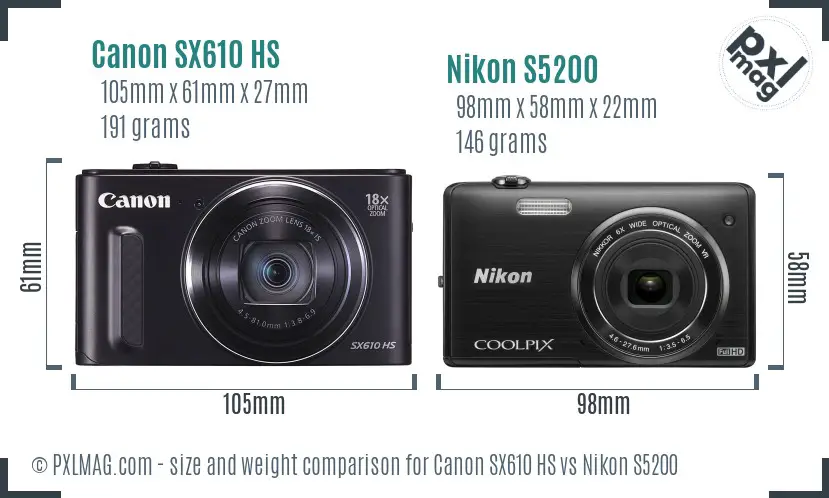 Canon SX610 HS vs Nikon S5200 size comparison Canon SX610 HS vs Nikon S5200 size comparison