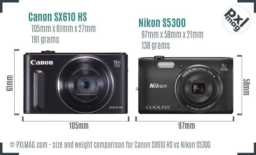 Canon SX610 HS vs Nikon S5300 size comparison