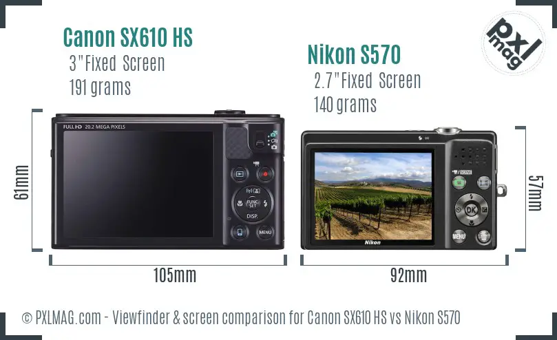 Canon SX610 HS vs Nikon S570 Screen and Viewfinder comparison