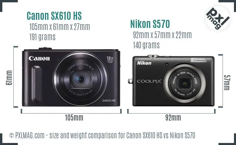 Canon SX610 HS vs Nikon S570 size comparison