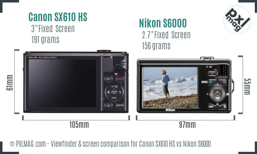 Canon SX610 HS vs Nikon S6000 Screen and Viewfinder comparison