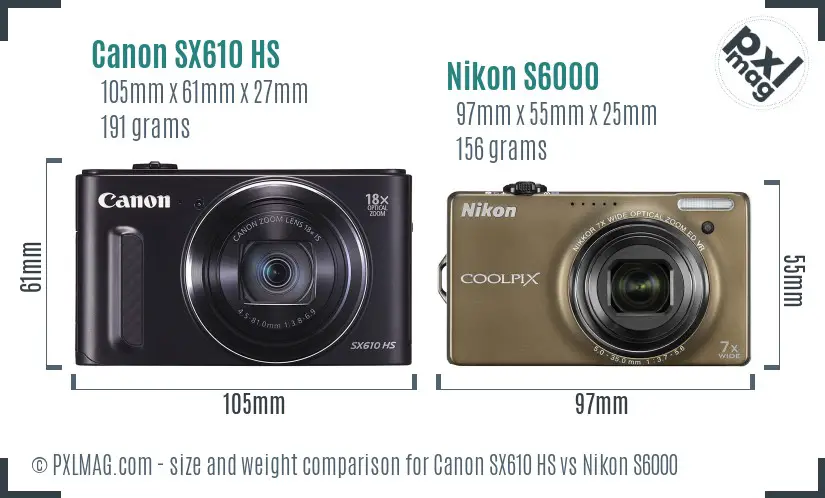 Canon SX610 HS vs Nikon S6000 size comparison