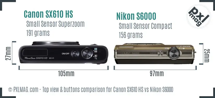 Canon SX610 HS vs Nikon S6000 top view buttons comparison