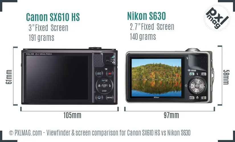 Canon SX610 HS vs Nikon S630 Screen and Viewfinder comparison