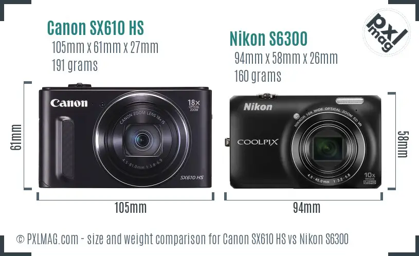 Canon SX610 HS vs Nikon S6300 size comparison