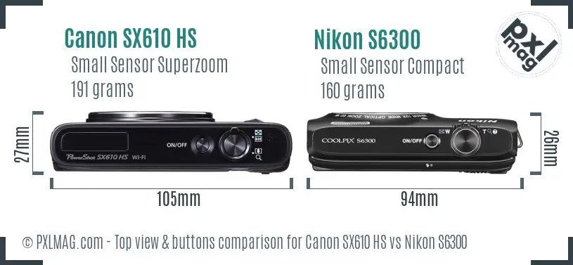 Canon SX610 HS vs Nikon S6300 top view buttons comparison