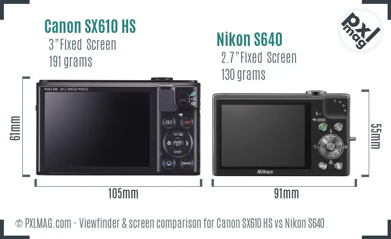 Canon SX610 HS vs Nikon S640 Screen and Viewfinder comparison