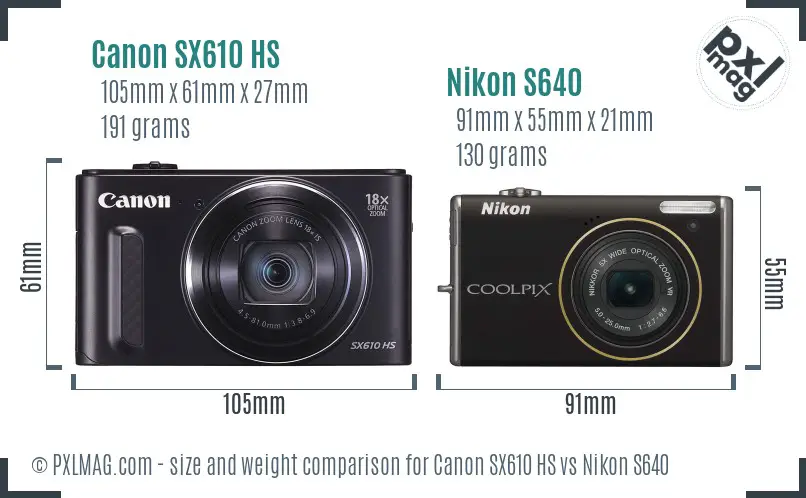 Canon SX610 HS vs Nikon S640 size comparison