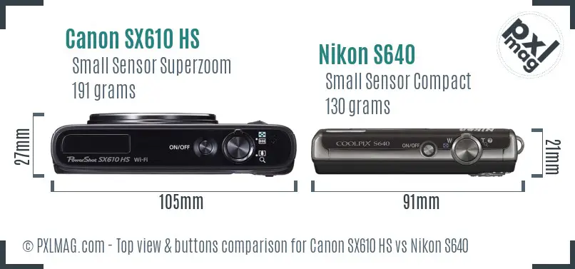 Canon SX610 HS vs Nikon S640 top view buttons comparison