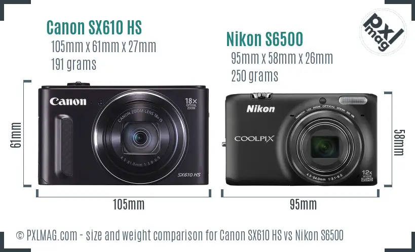 Canon SX610 HS vs Nikon S6500 size comparison