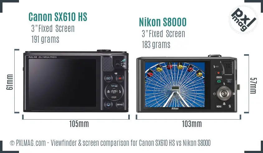 Canon SX610 HS vs Nikon S8000 Screen and Viewfinder comparison Canon SX610 HS vs Nikon S8000 Screen and Viewfinder comparison
