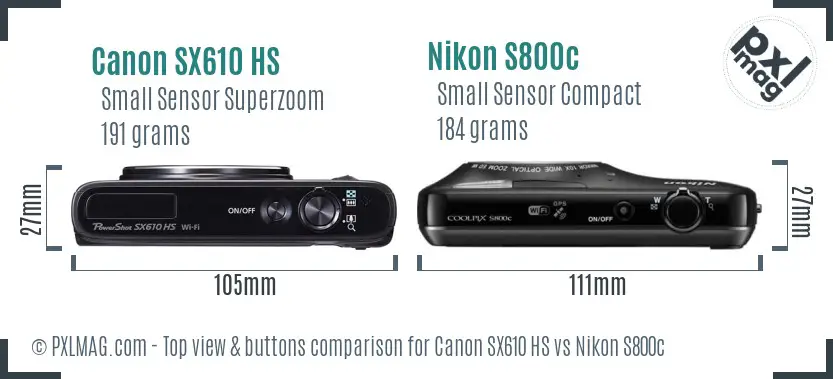 Canon SX610 HS vs Nikon S800c top view buttons comparison