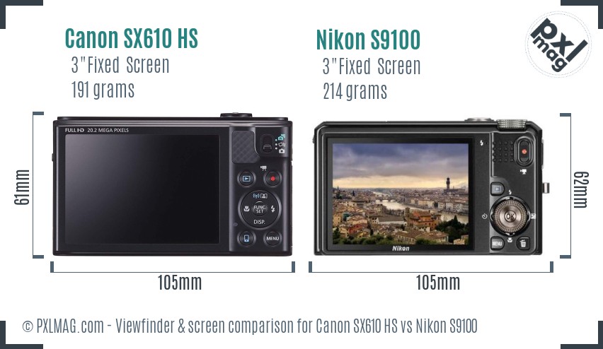 Canon SX610 HS vs Nikon S9100 Screen and Viewfinder comparison