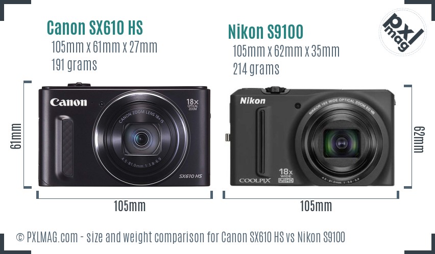 Canon SX610 HS vs Nikon S9100 size comparison Canon SX610 HS vs Nikon S9100 size comparison