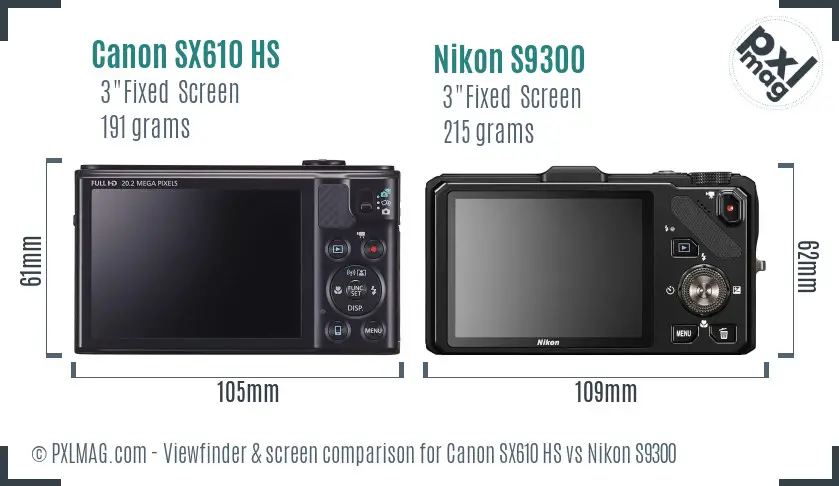 Canon SX610 HS vs Nikon S9300 Screen and Viewfinder comparison