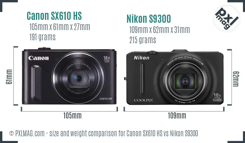 Canon SX610 HS vs Nikon S9300 size comparison