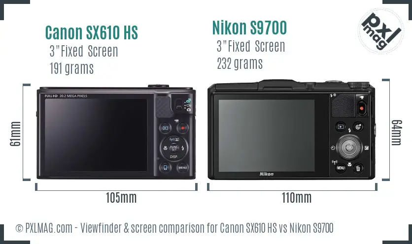 Canon SX610 HS vs Nikon S9700 Screen and Viewfinder comparison Canon SX610 HS vs Nikon S9700 Screen and Viewfinder comparison