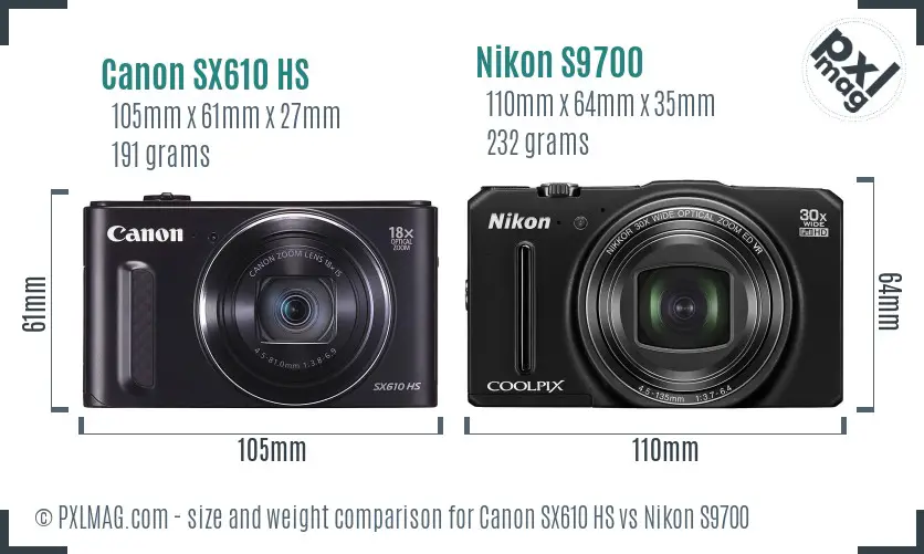 Canon SX610 HS vs Nikon S9700 size comparison Canon SX610 HS vs Nikon S9700 size comparison